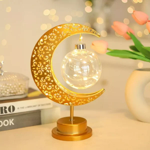 luxury-ornate-crescent-ramadan-lantern-with-illuminated-glass-sphere Luxury Ornate Crescent Ramadan Lantern with Illuminated Glass Sphere
