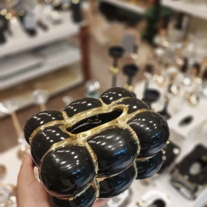 Luxury Porcelain Tissue Box with Geometric Design & Golden Accents