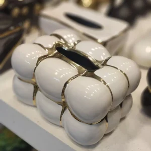 Luxury Porcelain Tissue Box with Modern Design & Golden Highlights
