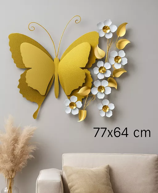 Luxury Wall Art – Golden Butterfly & White Flowers - Image 4