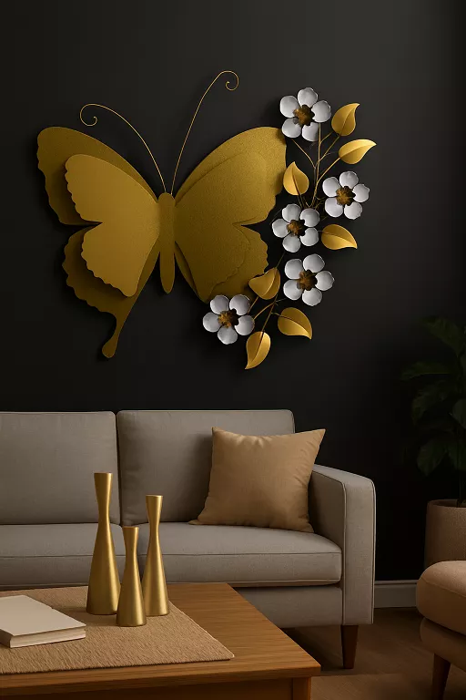 Luxury Wall Art – Golden Butterfly & White Flowers - Image 3