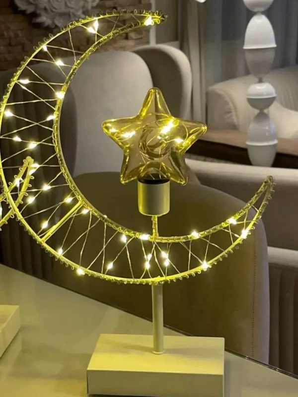 decorative crescent moon & star lamp – warm led light on white base decorative crescent moon & star lamp – warm led light on white base
