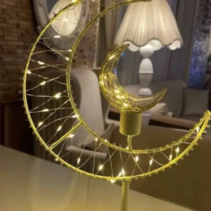 decorative crescent moon & star lamp – warm led light on white base