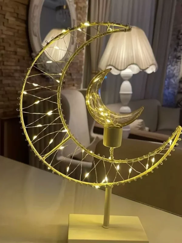 decorative crescent moon & star lamp – warm led light on white base decorative crescent moon & star lamp – warm led light on white base
