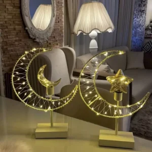 decorative crescent moon & star lamp – warm led light on white base