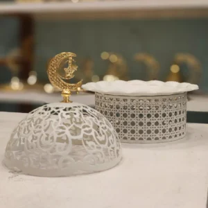 elegant ramadan bonbonniere & date dish with crescent and star design size 13×23 cm