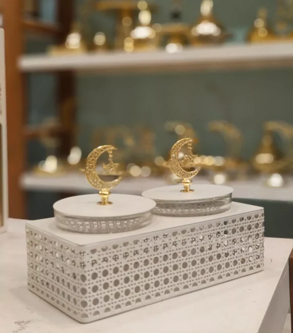 elegant ramadan bonbonniere & date dish with crescent and star design size 13×42 cm elegant ramadan bonbonniere & date dish with crescent and star design size 13×42 cm