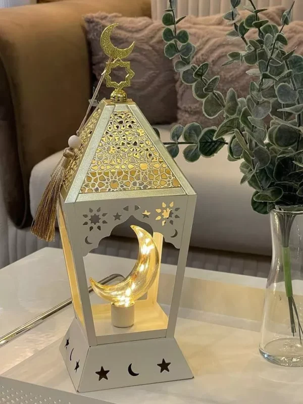 illuminated crescent lantern – white & gold ramadan décor illuminated crescent lantern – white & gold ramadan décor