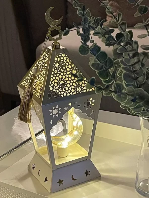illuminated crescent lantern – white & gold ramadan décor illuminated crescent lantern – white & gold ramadan décor