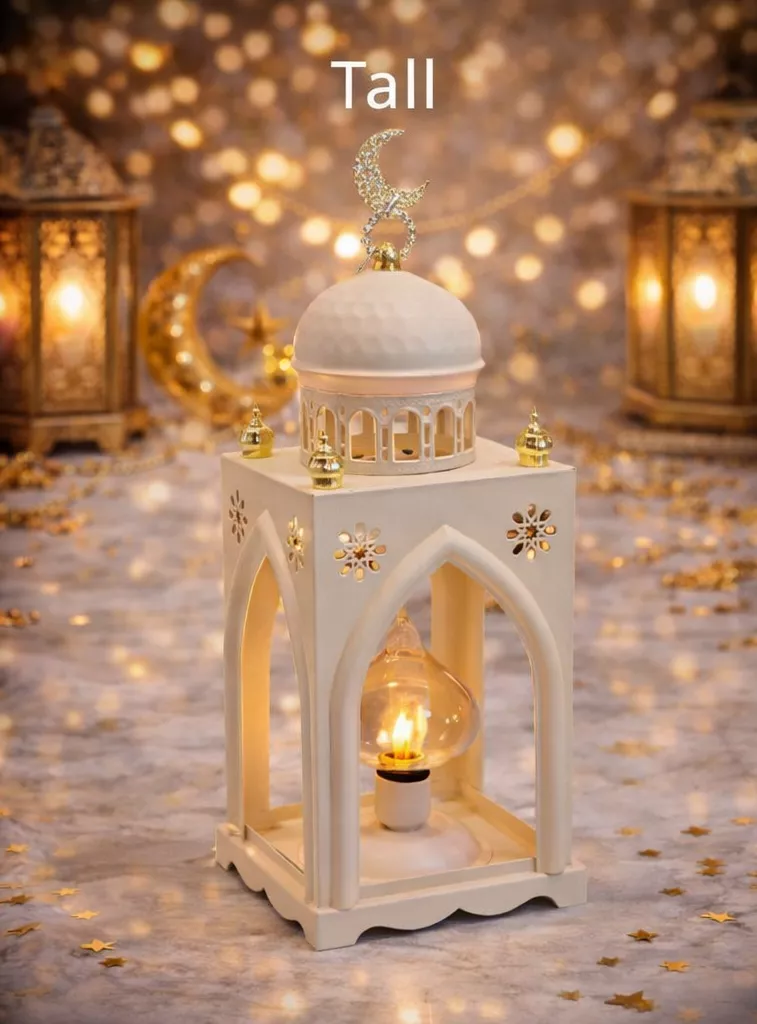 illuminated ramadan lantern – battery operated mosque design with crescent & star