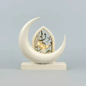islamic crescent lamp with elegant base and arabic calligraphy
