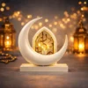 islamic crescent lamp with elegant base and arabic calligraphy