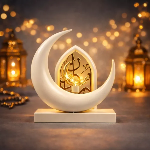 islamic crescent lamp with elegant base and arabic calligraphy islamic crescent lamp with elegant base and arabic calligraphy