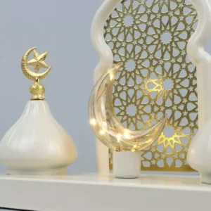 luxurious ramadan decor with elegant islamic design – golden metal with stylish base