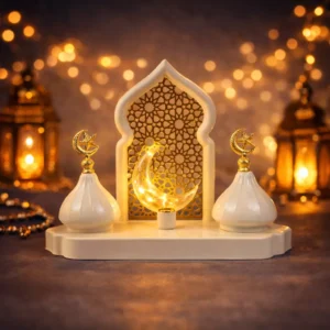luxurious ramadan decor with elegant islamic design – golden metal with stylish base