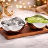 luxury 2 bowl serving set – stainless steel & wooden tray