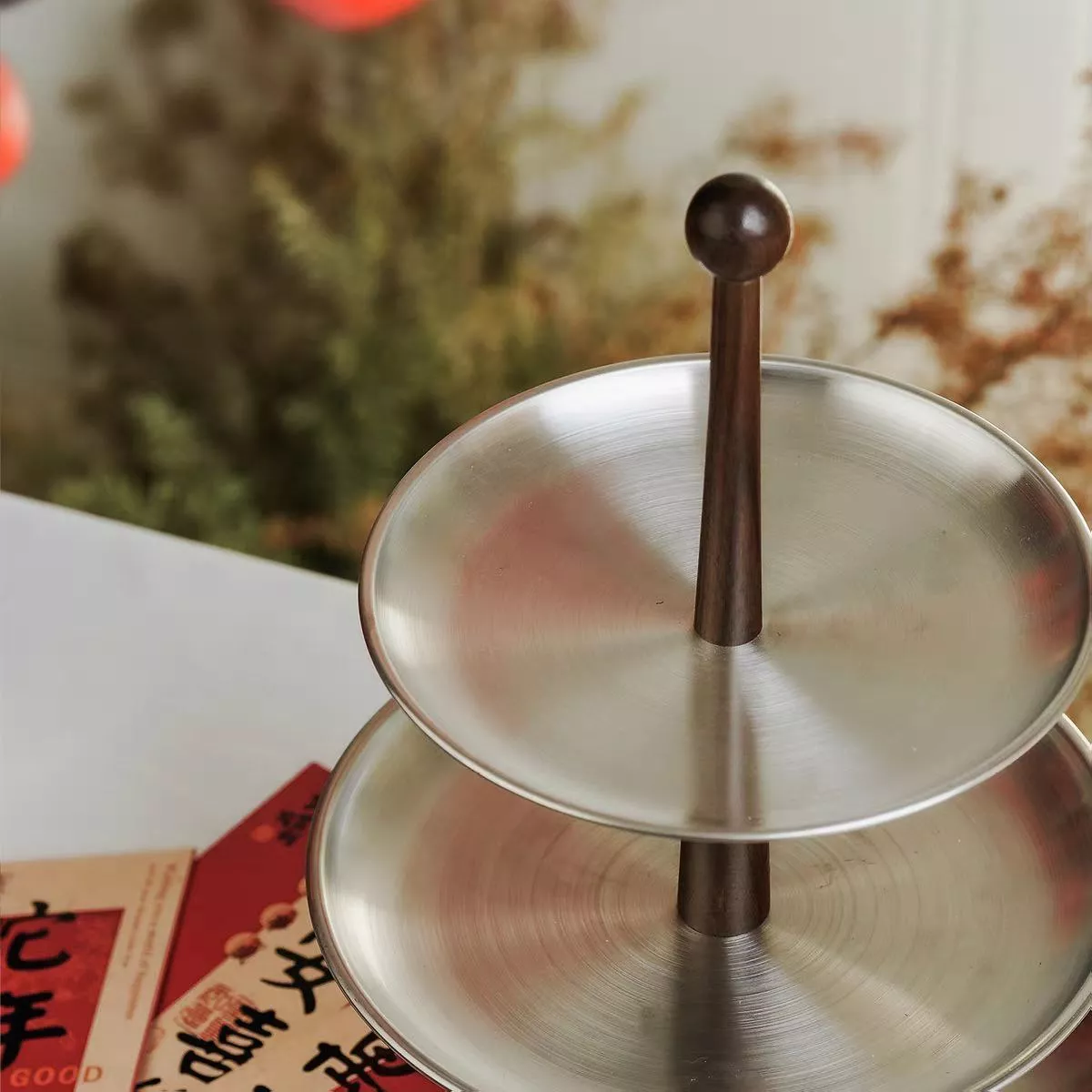 luxury 2 tier / 3 tier serving tray – solid walnut & stainless steel