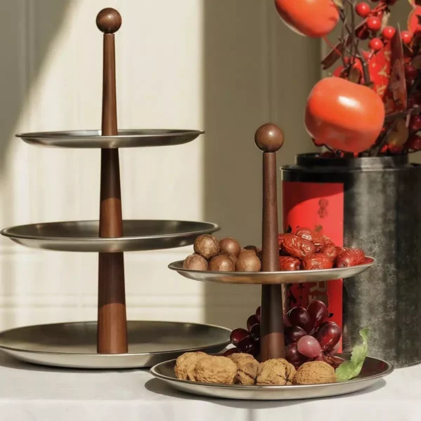 luxury 2 tier / 3 tier serving tray – solid walnut & stainless steel luxury 2 tier / 3 tier serving tray – solid walnut & stainless steel