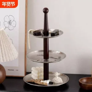 luxury 2 tier / 3 tier serving tray – solid walnut & stainless steel