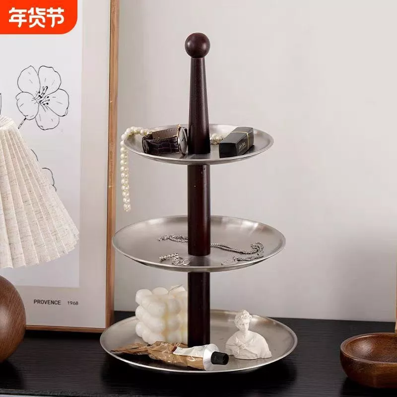 luxury 2 tier / 3 tier serving tray – solid walnut & stainless steel