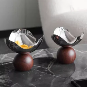 luxury decorative bowl – modern metal & wood design
