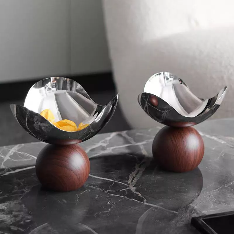 luxury decorative bowl – modern metal & wood design