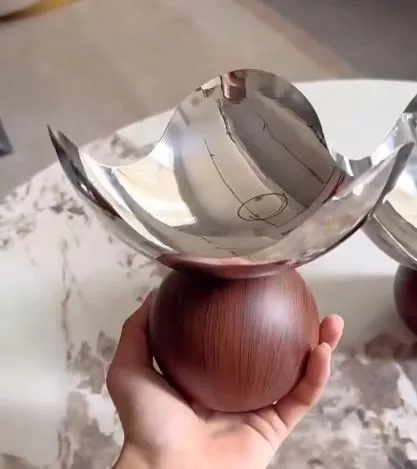 luxury decorative bowl – modern metal & wood design