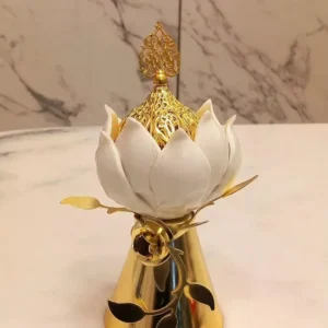 luxury lotus shaped incense holder – gold base, ornate lid, elegant artistic design