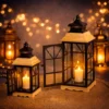 luxury ramadan lantern – black metal with natural wood accents