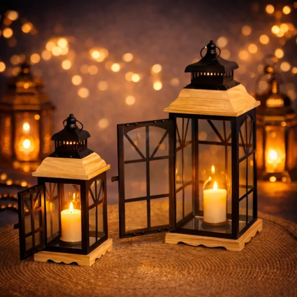 luxury ramadan lantern – black metal with natural wood accents luxury ramadan lantern – black metal with natural wood accents