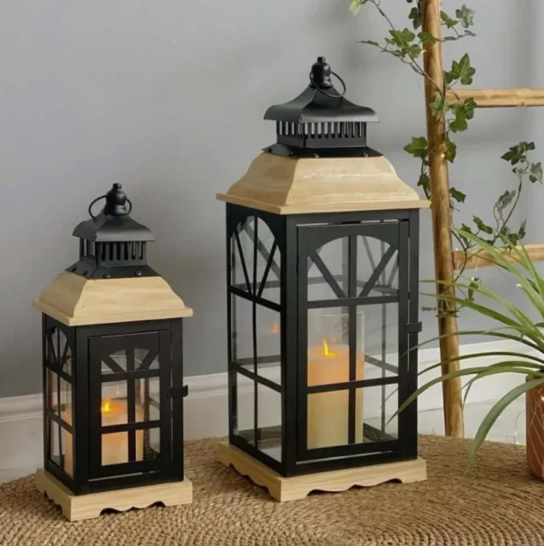 luxury ramadan lantern – black metal with natural wood accents luxury ramadan lantern – black metal with natural wood accents