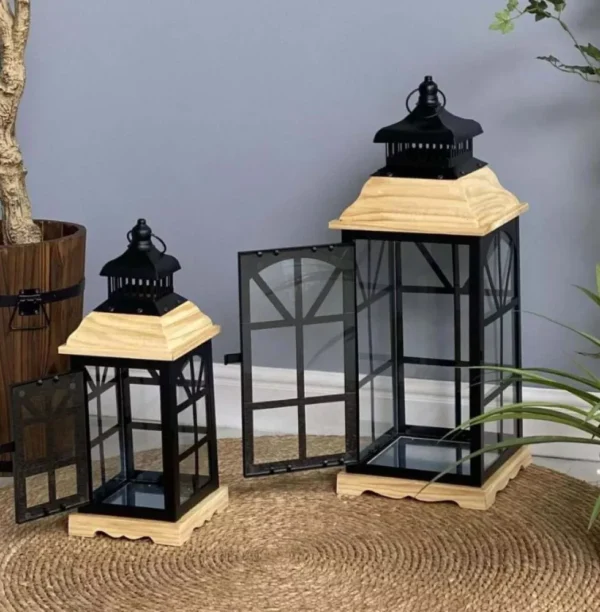 luxury ramadan lantern – black metal with natural wood accents luxury ramadan lantern – black metal with natural wood accents