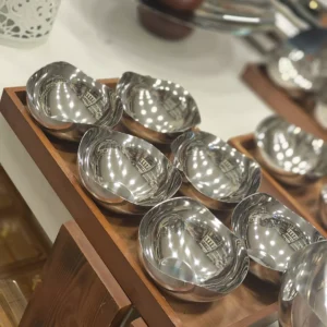 luxury stainless steel bowl set – walnut wood tray 4 and 6 bowls