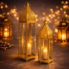 ottoman style ramadan lantern set – 2 pieces gold metal decor
