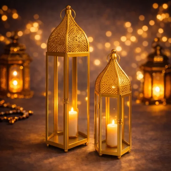 ottoman style ramadan lantern set – 2 pieces gold metal decor ottoman style ramadan lantern set – 2 pieces gold metal decor