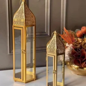 ottoman style ramadan lantern set – 2 pieces gold metal decor