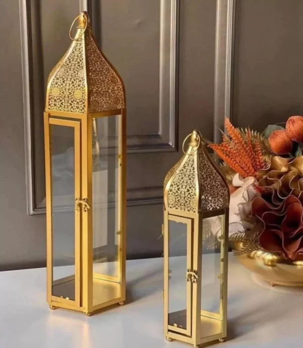 ottoman style ramadan lantern set – 2 pieces gold metal decor ottoman style ramadan lantern set – 2 pieces gold metal decor