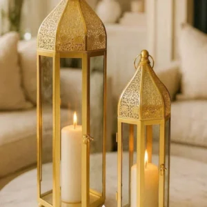 ottoman style ramadan lantern set – 2 pieces gold metal decor