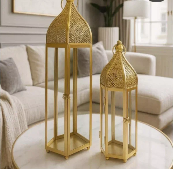 ottoman style ramadan lantern set – 2 pieces gold metal decor ottoman style ramadan lantern set – 2 pieces gold metal decor