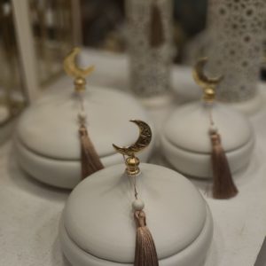 premium islamic metal serving set – 3 piece with crescent moon & ornate dome design