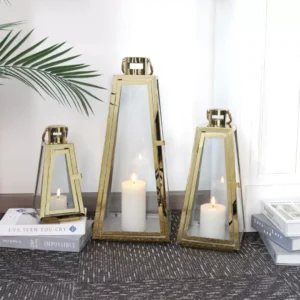 premium 3 piece ramadan lantern set with elegant pyramid design for islamic decor