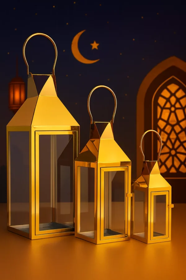premium 3 piece rectangular glass ramadan lantern set with golden frame premium 3 piece rectangular glass ramadan lantern set with golden frame