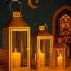premium 3 piece rectangular ramadan lantern set with clear glass and perforated top