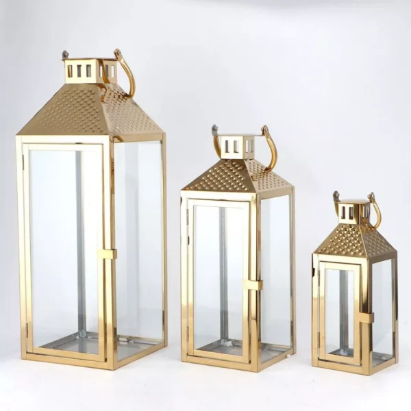 premium 3 piece rectangular ramadan lantern set with clear glass and perforated top premium 3 piece rectangular ramadan lantern set with clear glass and perforated top