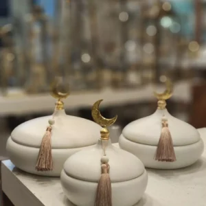 premium islamic metal serving set – 3 piece with crescent moon & ornate dome design