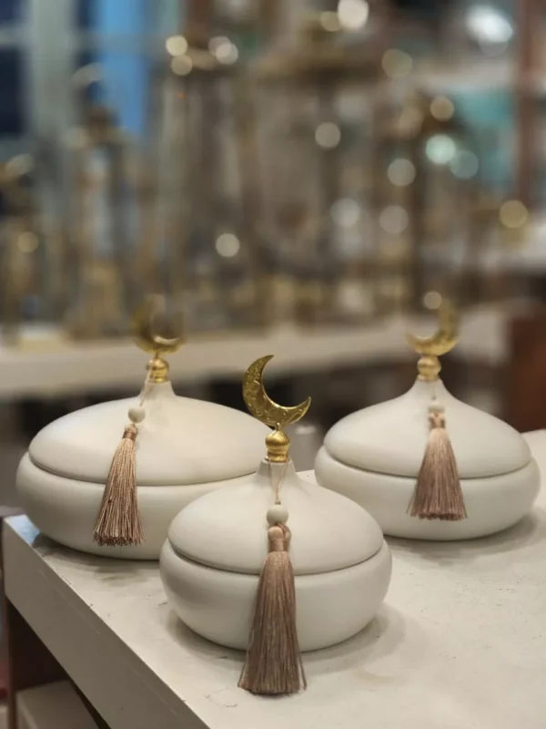 premium islamic metal serving set – 3 piece with crescent moon & ornate dome design premium islamic metal serving set – 3 piece with crescent moon & ornate dome design