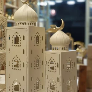 premium ramadan lantern set – 2 pieces with mosque design & golden crescent sizes 42 & 58 cm