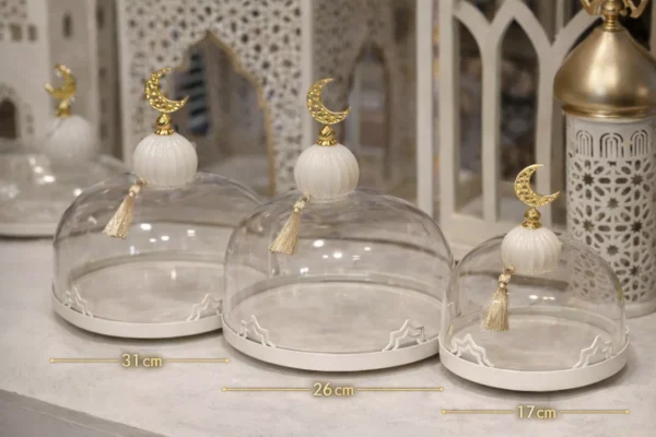 ramadan glass cloche set – 3 pieces display width: 31, 26, 17 cm ramadan glass cloche set – 3 pieces display width: 31, 26, 17 cm
