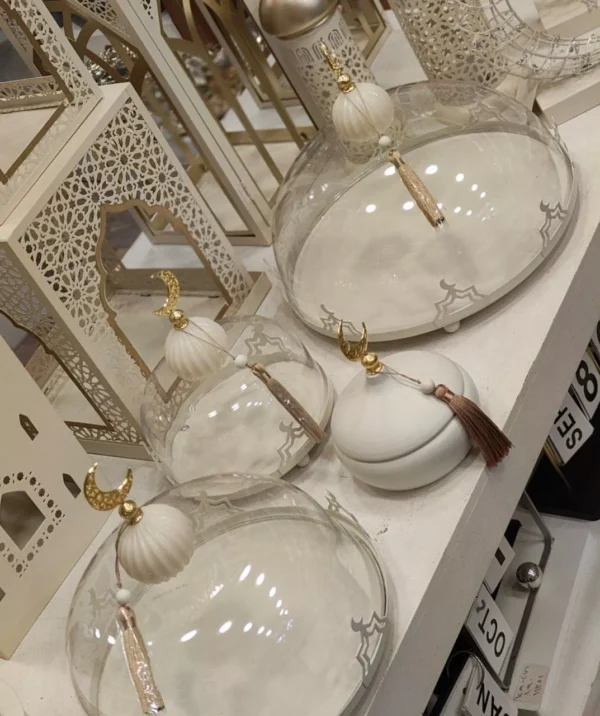 ramadan glass cloche set – 3 pieces display width: 31, 26, 17 cm ramadan glass cloche set – 3 pieces display width: 31, 26, 17 cm