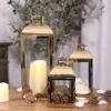 set of 3 decorative gold lanterns with faux candles – elegant indoor décor